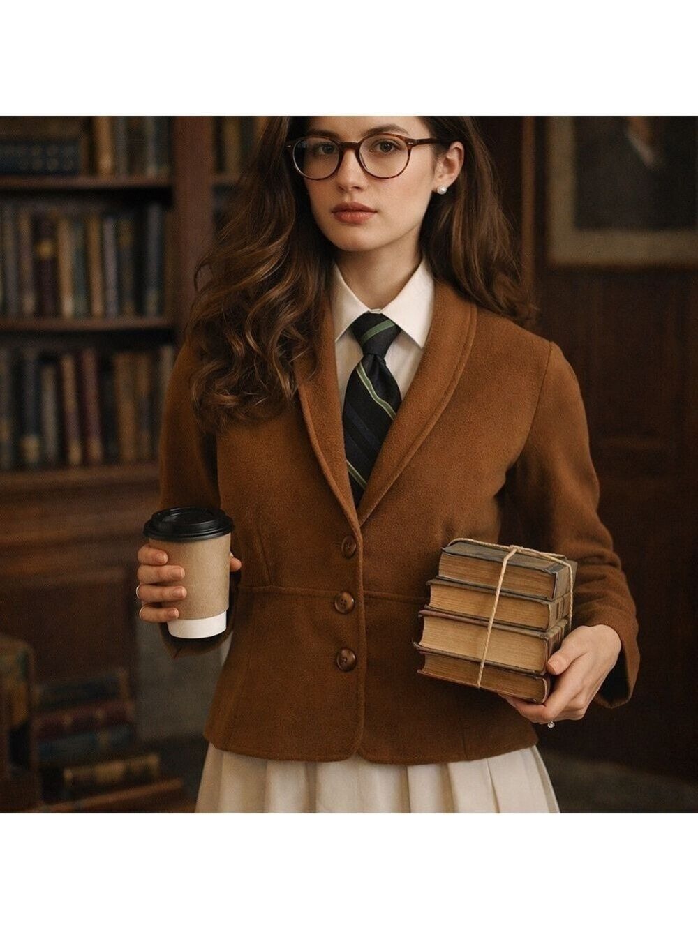 Alfani Brown Women's Sweater Blazer academic collegiate schoolboy retro